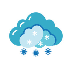  Vector illustration of a cloud with snowflakes below, flat minimal style, cool tones