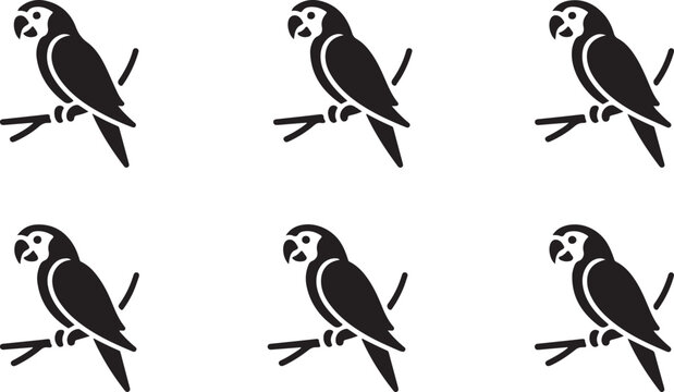 Parrot Silhouette Vector Icon, Tropical Bird illustration, symbol of parrot logotype icon on white background.