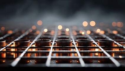 Copper tubes in a metal grid, glowing light