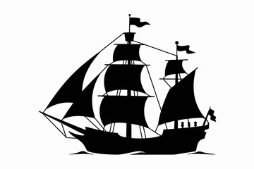 Vintage Sailing Ship Silhouette for Adventure and Maritime History Designs and Nautical Themes on Isolated White Background