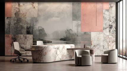 Modern Office Design With Sculptural Furniture And Geometric Wall Art