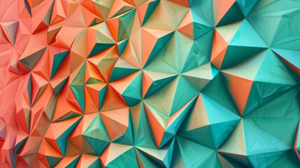 Obraz premium A series of interconnected triangles in shades of teal and coral give this geometric art piece a modern and playful feel.