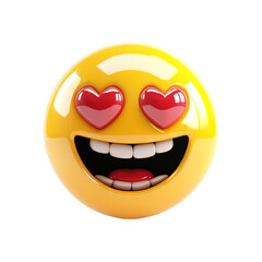 Fototapeta premium 3D heart eyes emoji with smile love reaction Icon isolated on transparent white background, clipping path