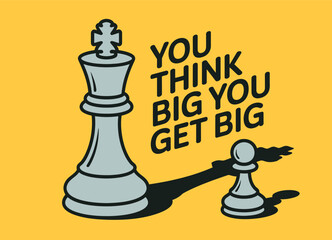 This design, suitable for apparel or posters, depicts a chess pawn casting a king's shadow.