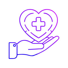 Obraz premium Hand holding heart symbol with medical cross in purple outline 