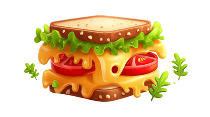 Sandwich With Cheese Tomato And Lettuce On Transparent Background