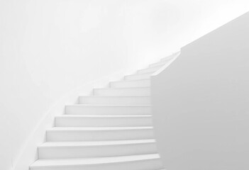 Fototapeta premium A pristine white staircase ascends against a pure white background, showcasing evenly spaced steps, structure, architecture