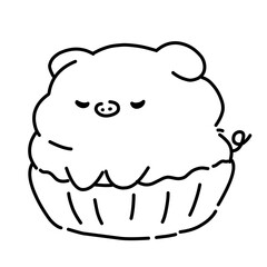 Cute animals cartoon in cupcake dessert line art outline illustration 