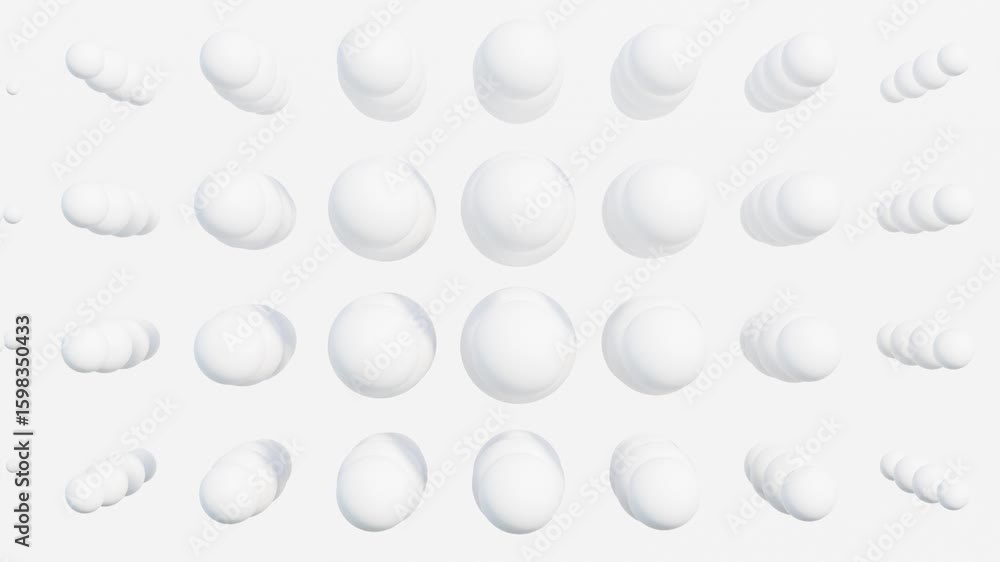 Aufkleber minimalist 3d animation of white spheres resizing within a strict geometric grid on a pristine white