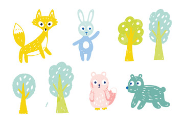 Whimsical Woodland Illustration: A delightful illustration featuring adorable woodland creatures, a charming fox, a friendly rabbit, a sweet squirrel.