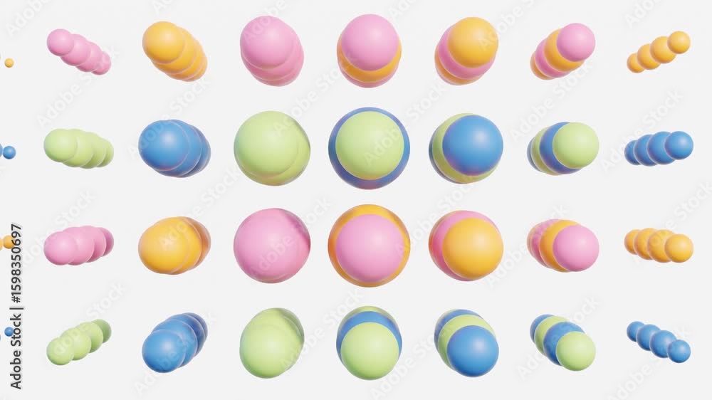 Poster vibrant abstract 3d composition featuring colorful spheres floating in bright white space with minim