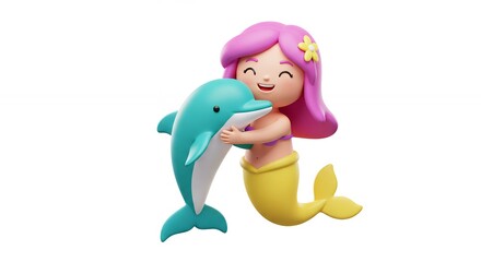 Obraz premium Mermaid and dolphin embrace image