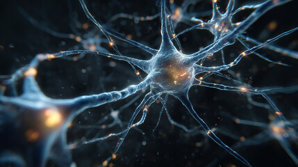 Neurons firing and transmitting signals in the brain, creating a complex network of interconnected cells essential for cognitive function