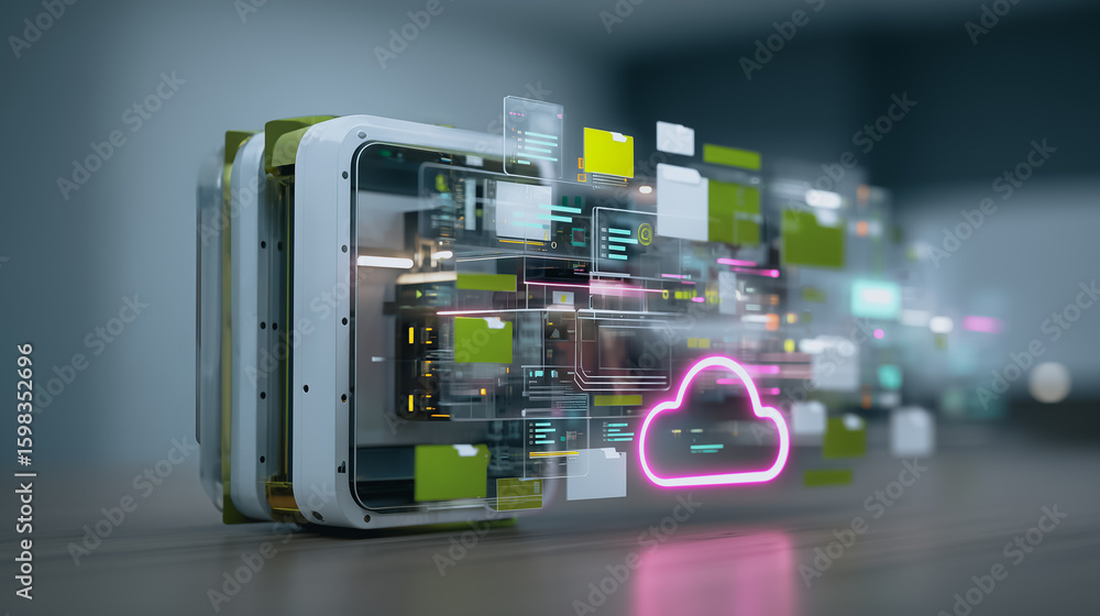Poster digital cloud computing: an abstract portrayal of the digital cloud, an illustration of cloud comput