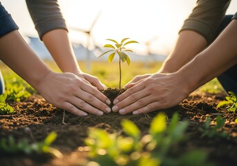 People Planting Small Tree in Soil Environmental Conservation