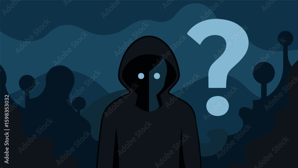 Poster a dark silhouette with a question mark obscuring their face mirroring the uncertainty of interpretin