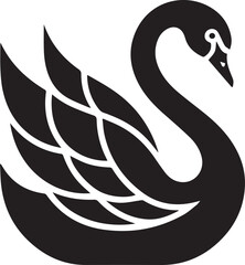 Elegant black swan silhouette icon, a graceful bird with stylized wings. Vector graphic illustration of a beautiful waterfowl symbol isolated on a white background for branding or design.