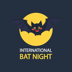 Bat night international moon, vector art illustration.