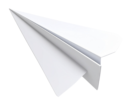 3D Paper Plane with Folded Wing Shadows and Tilted View, Realistic Messaging Concept, Transparent Background PNG