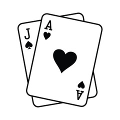 Black and white illustration of a jack and ace of hearts playing cards