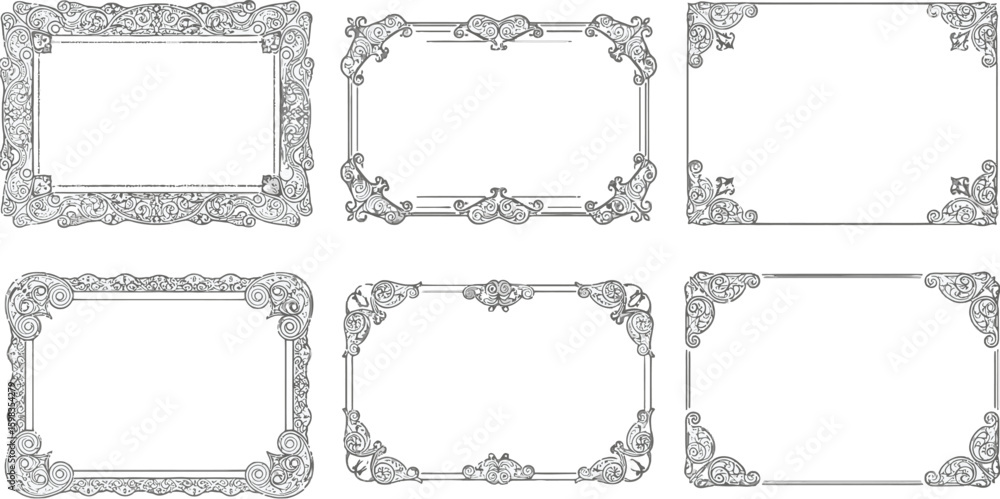 Poster vector art of collection of ornate vintage frames and borders isolated on white background for desig