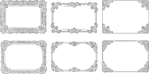 Vector art of collection of ornate vintage frames and borders isolated on white background for design projects