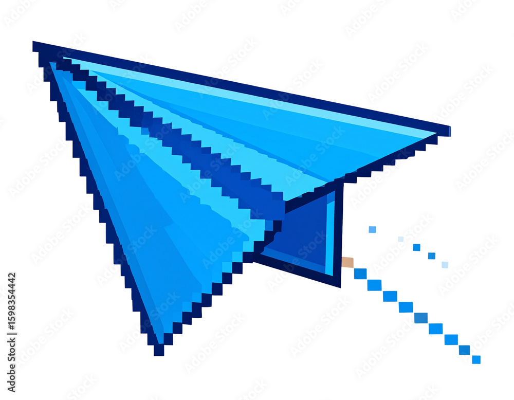 Poster pixel art paper plane icon in flight pose with retro game style, 8-bit messaging theme, transparent 