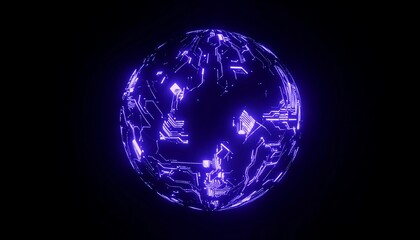 Glowing, purple sphere with tech lines