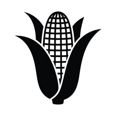 Stylized black and white icon of a corn cob with leaves