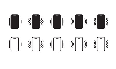 Phone vibration icon set, ringtone symbols, phone vibration signs in solid and line style. Vector illustration eps file.