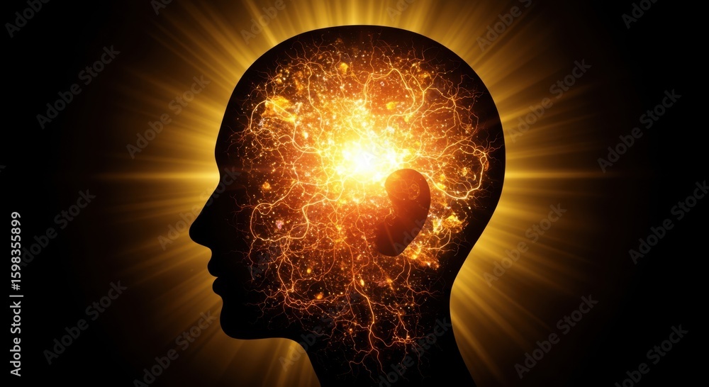 Aufkleber brilliant mind illuminated by intense light and neural network activity symbolizing cognitive power 