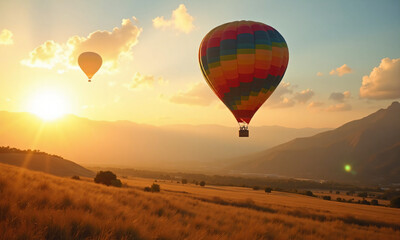 Fototapeta premium hot air balloon at sunset