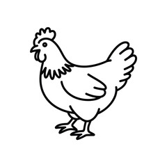 Simple black and white line drawing of a chicken