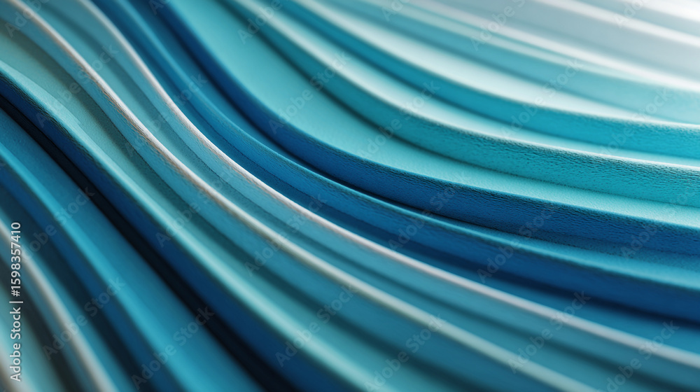 Poster a close up view of wavy layers in shades of blue and white creating a pattern