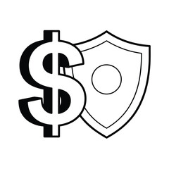 Dollar sign next to a shield symbolizing financial security and protection