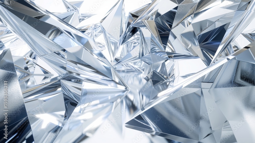 Poster a cascade of diamondshaped prisms resting on a mirrored surface and reflecting endless variations of