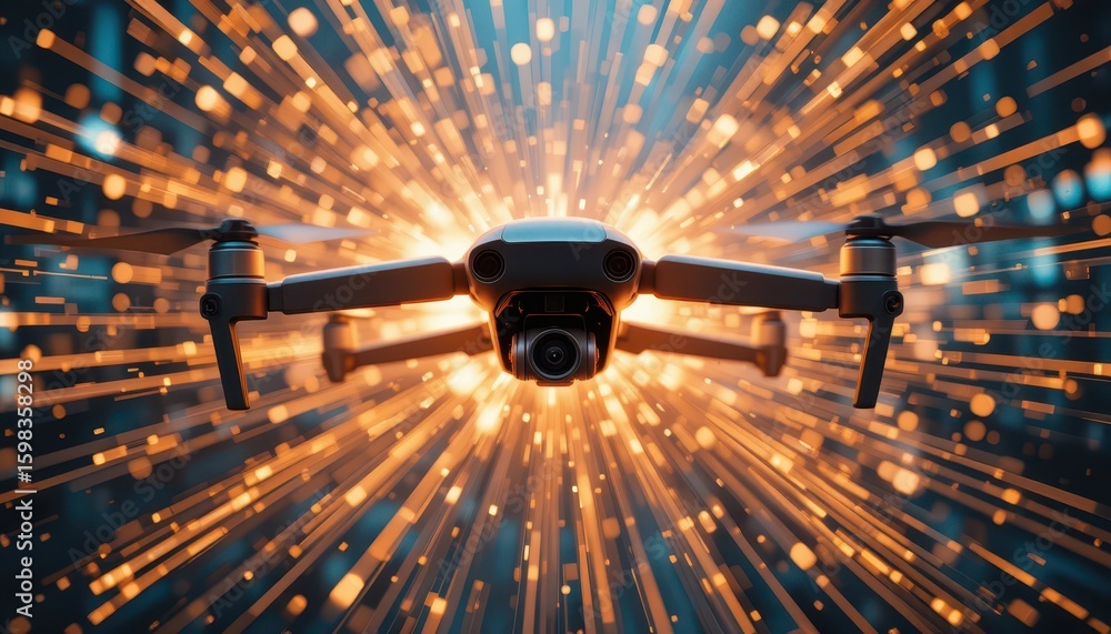 Poster stunning drone in action with dynamic sparks surrounding it