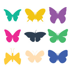 Colorful Butterflies collection. Butterfly in flat design. Butterflies in trendy flat design