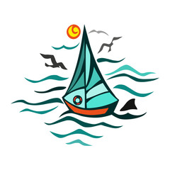 Boat logo design illustration vector template