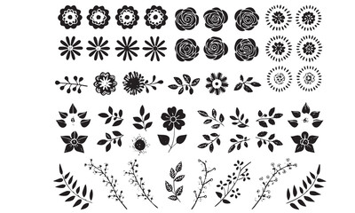 flower illustrations, which include hand-drawn floral designs, botanical silhouettes, and smiley-faced cartoon flowers