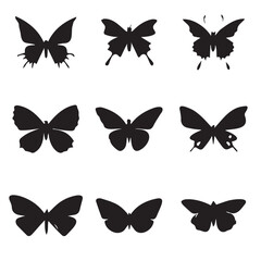 Butterfly silhouettes set isolated on white background