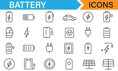 Icons representing energy storage, battery charging, and electrical systems