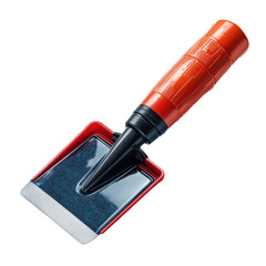 Red Rubber Stamp with Black Handle on White Background