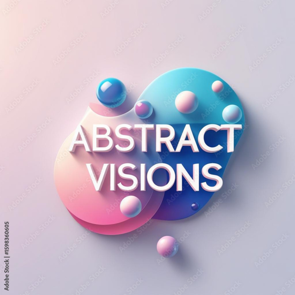 Fototapete overlapping gradient shapes with spheres and text displaying abstract visions in soft pastel colors