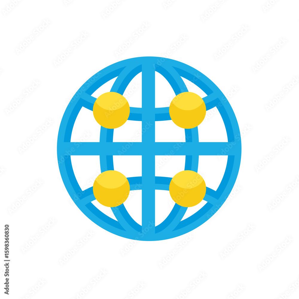 Poster global network connection with interconnected nodes on a blue grid globe