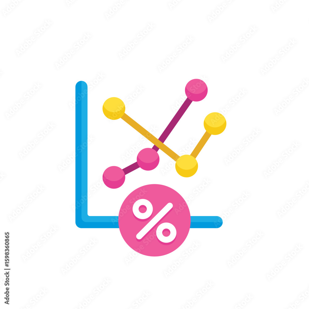 Poster colorful data graph with percentage symbol and connected dots