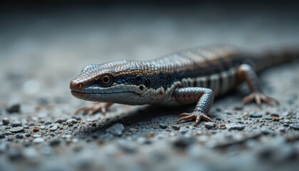 Naklejka premium Close-Up of a Lizard Crawling on a Textured Surface in Nature