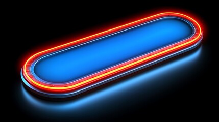 Oval neon sign with blue surface and red and orange neon outlines.