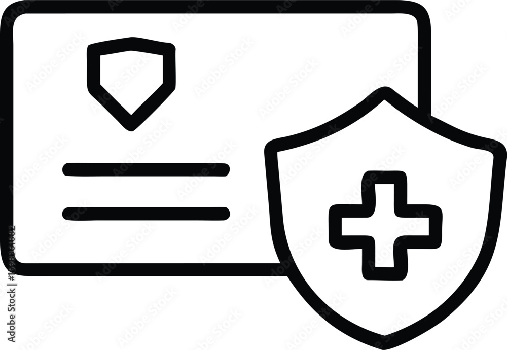 Poster vector art of a document with lines of text and a blue shield with a golden cross, representing heal