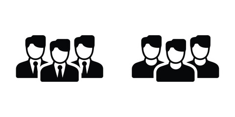 Professional Business Team Icons:  Formal and Casual Male Group Avatars, Simple Black Glyph Style